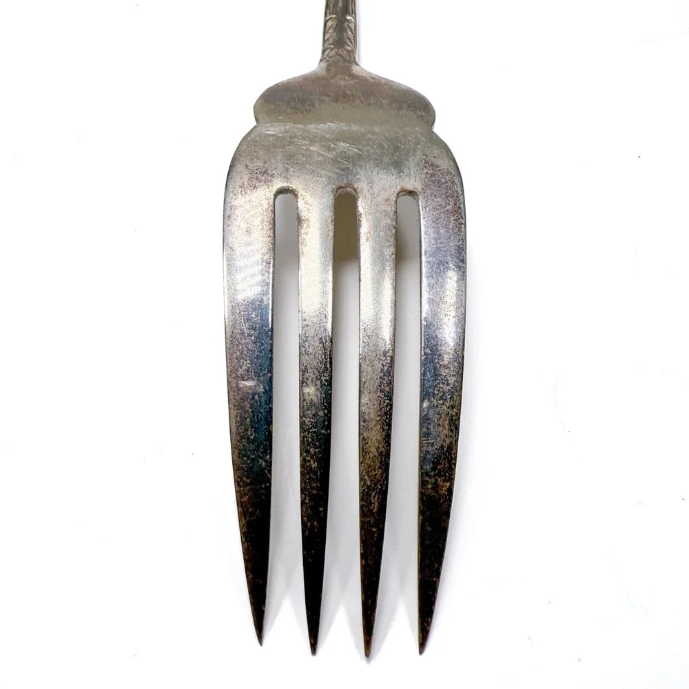 Floral Salad‎ Serving Fork & Spoon Set - Vintage 1920s-40s Nickel Silver Ornate